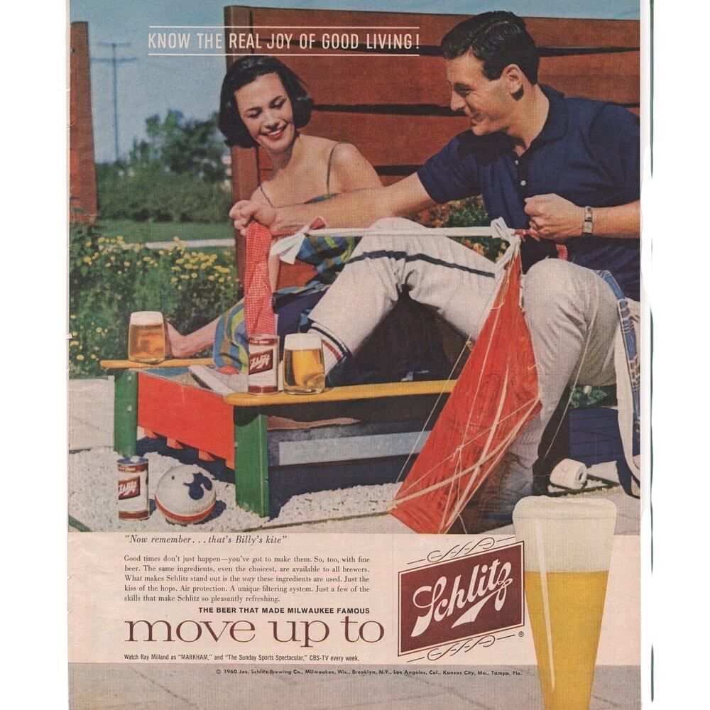 Schlitz Beer / Nabisco Fig Newton Magazine Advertisement 1960 Milwaukee Outdoors
